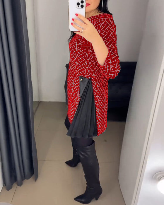 Klänning med rund hals och tryck