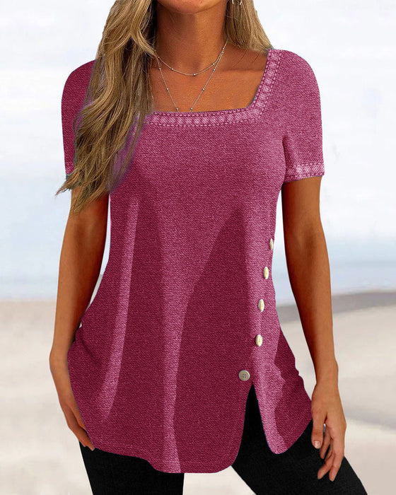 Kortärmad blus med knappar för kvinnor
