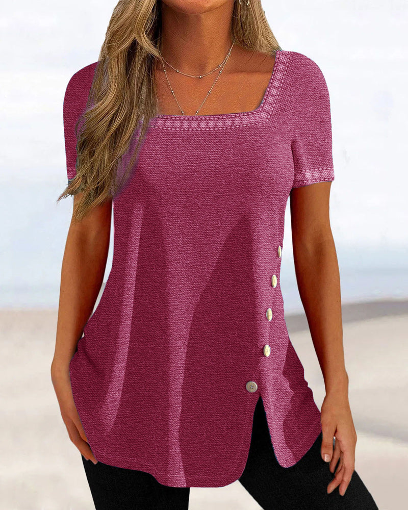 Kortärmad blus med knappar för kvinnor