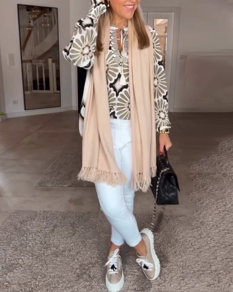 Långärmad blus med geometriskt tryck