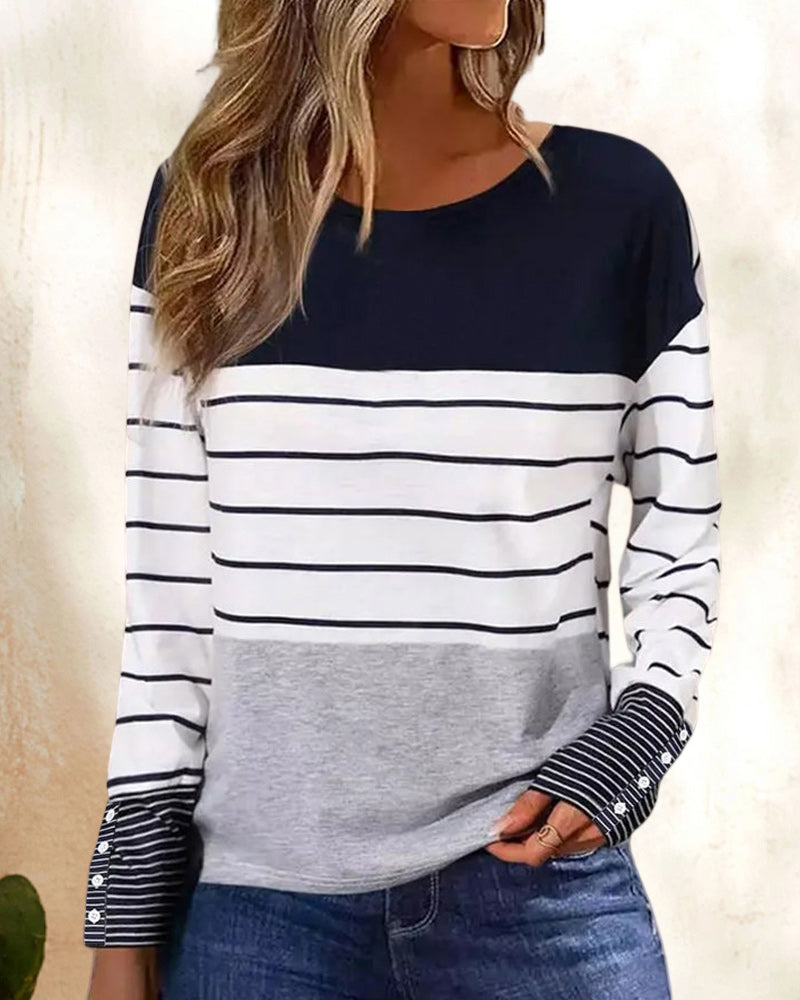 Långärmad topp med randigt tryck i färgblock