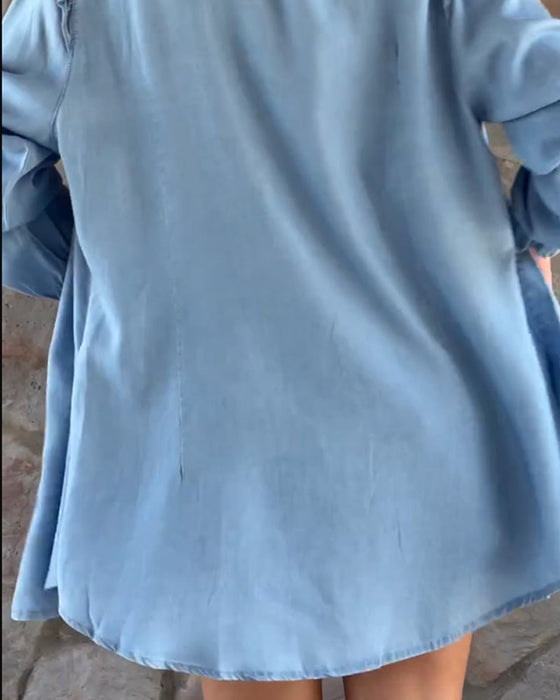 Enfärgad långärmad jeans Skjorta