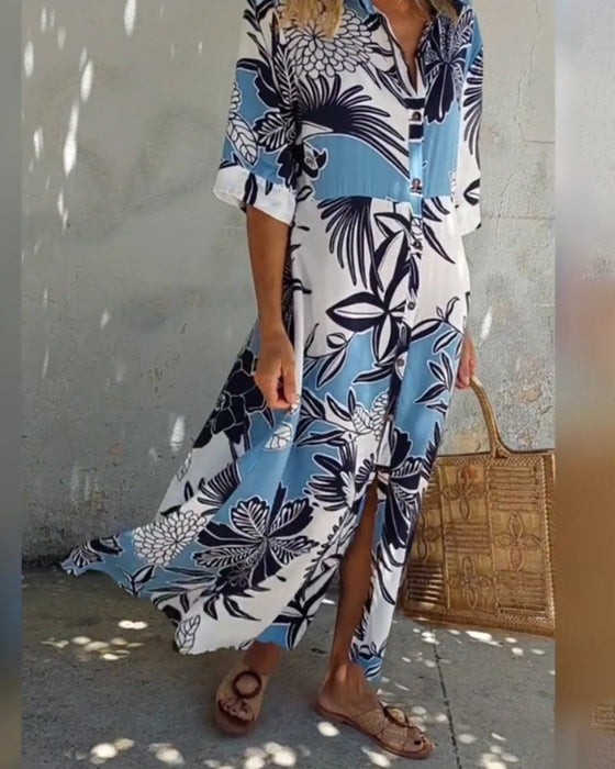 Fritidsskjortklänning med blommönster