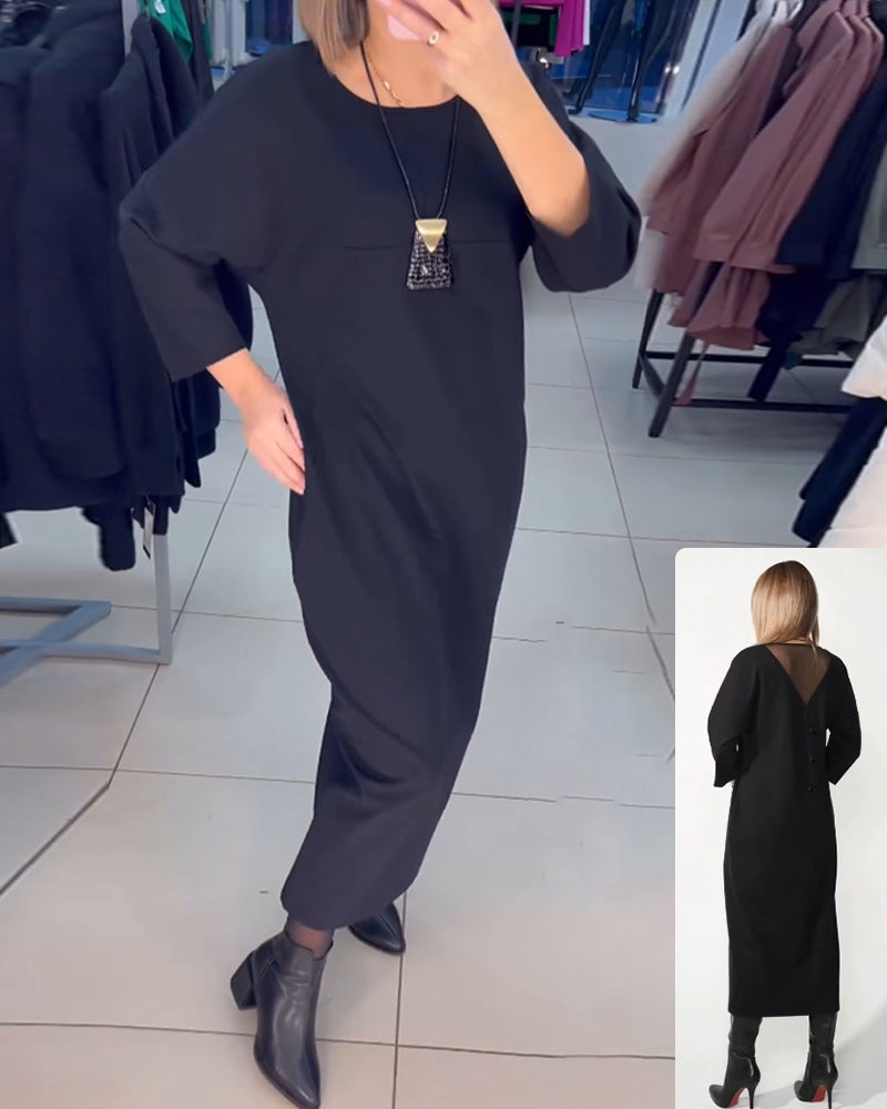 Klänning med långa ärmar och fickor