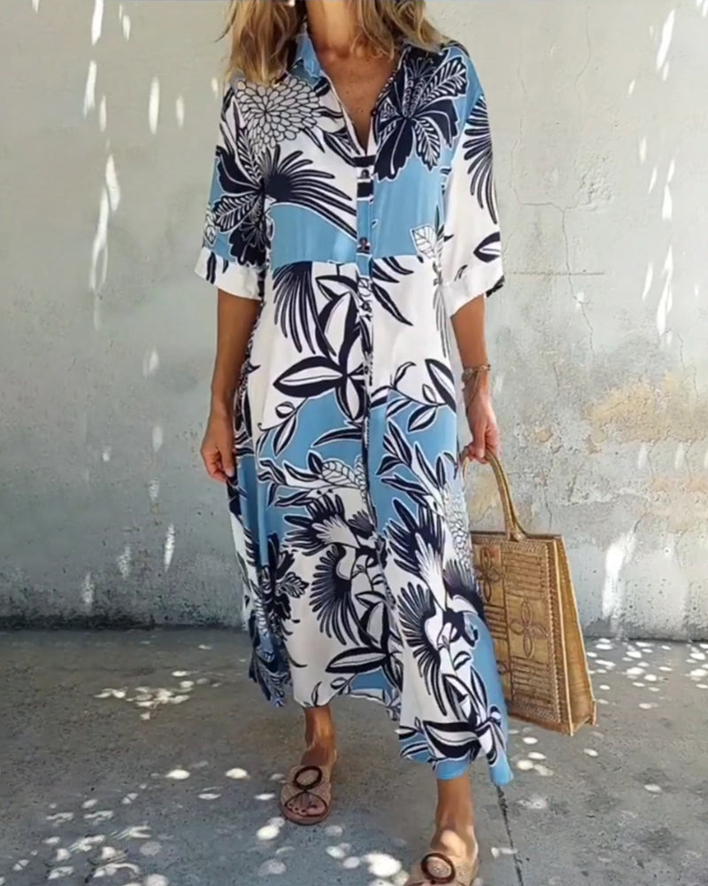 Fritidsskjortklänning med blommönster