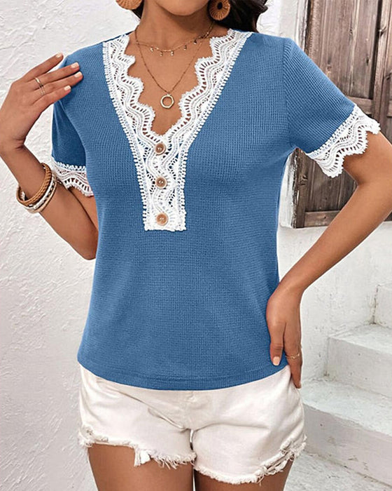 Kortärmade spetsblusar för kvinnor