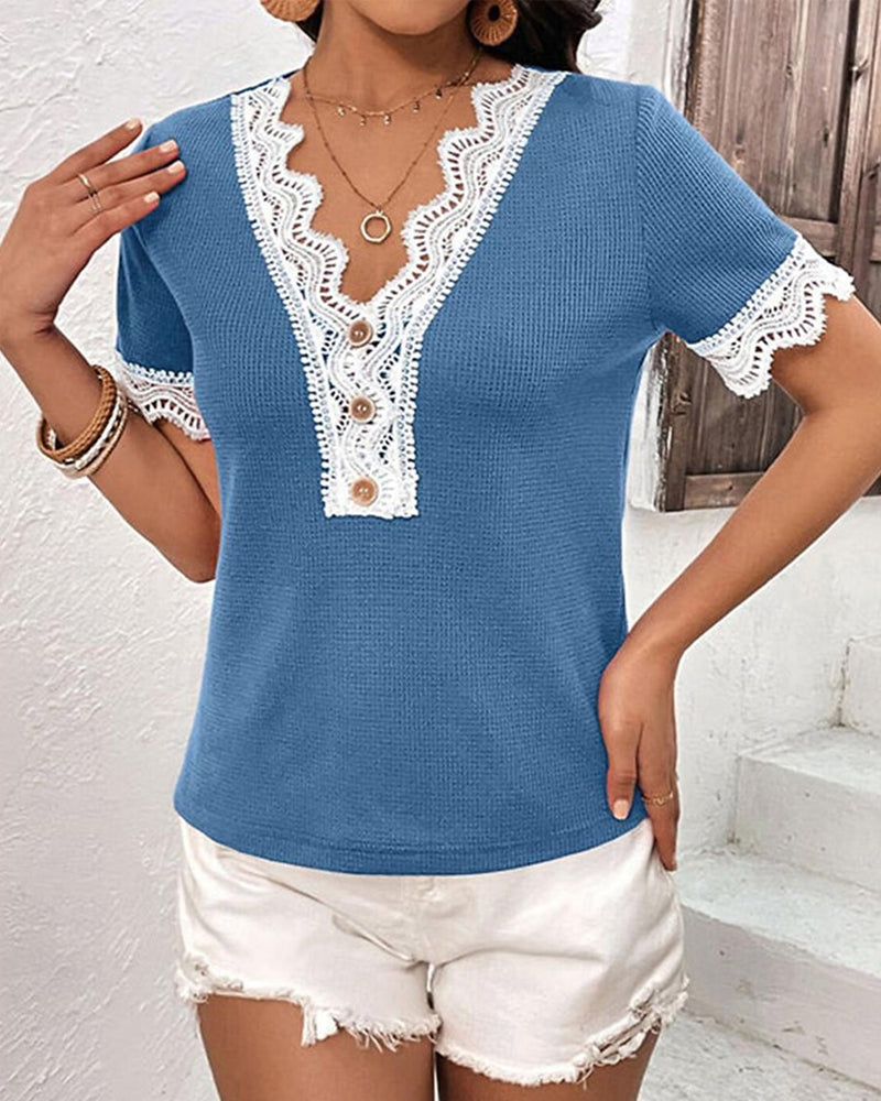 Kortärmade spetsblusar för kvinnor