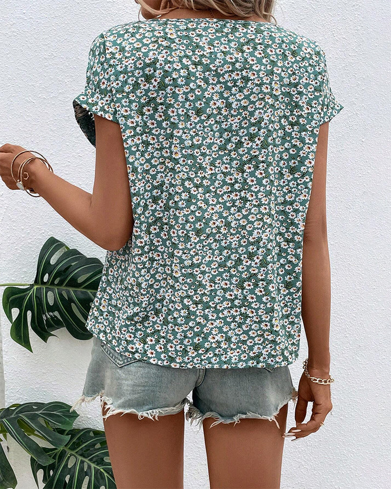 Skjorta med kort ärm och blommig