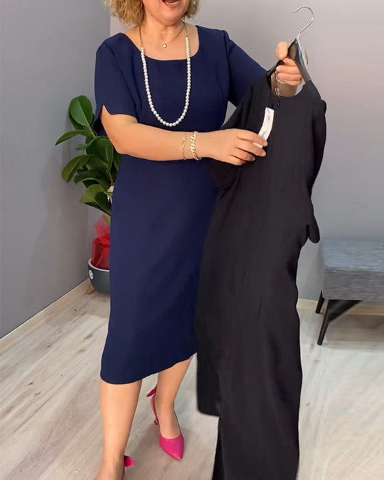 Enfärgad kortärmad elegant klänning