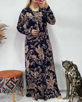 Klänning med rund hals och blommönster