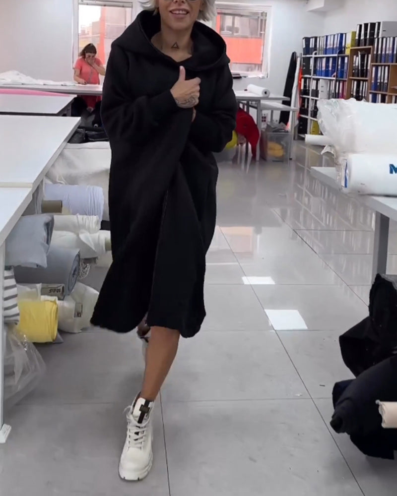 Enfärgad Lång kappa med luvtröja