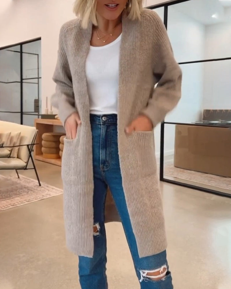 Enfärgad Elegant Cardigan Med Fickor