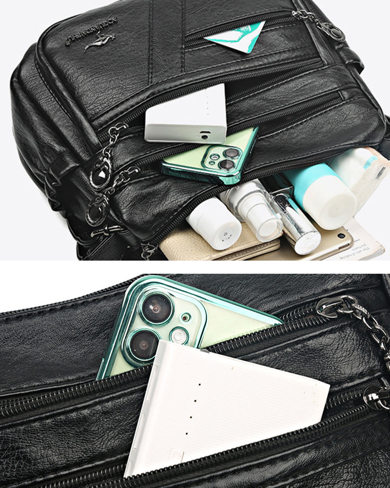 Korsväska i mjukt läder med flera fickor