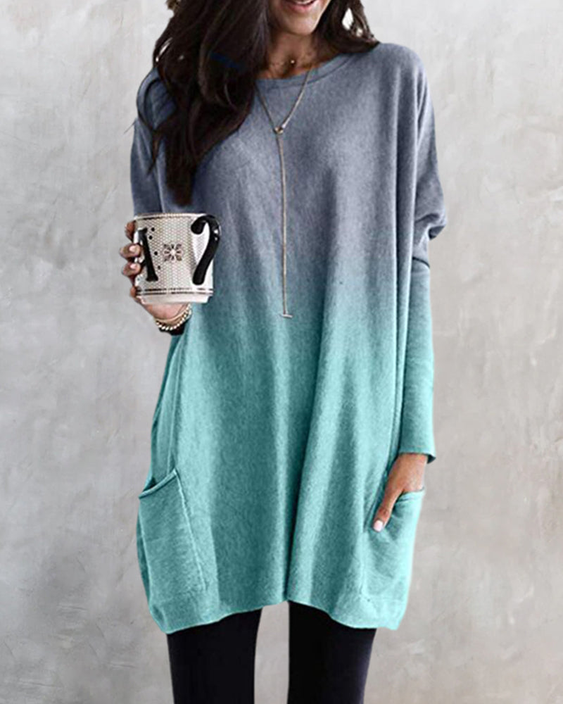 Gradient långärmad topp med fickor