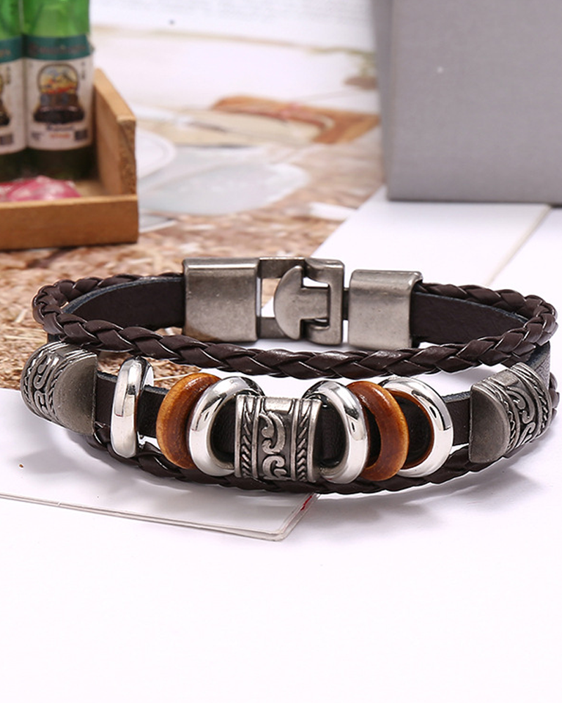 Handpärlat flerlagers läderarmband