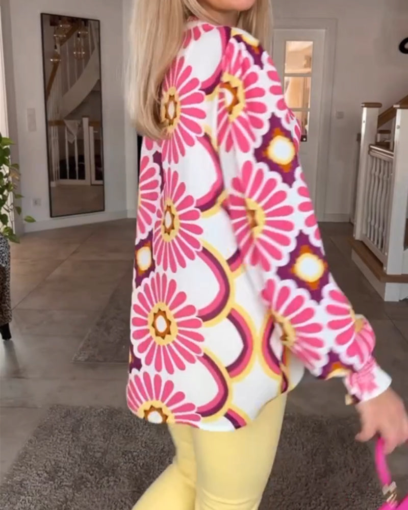 Långärmad blus med geometriskt tryck