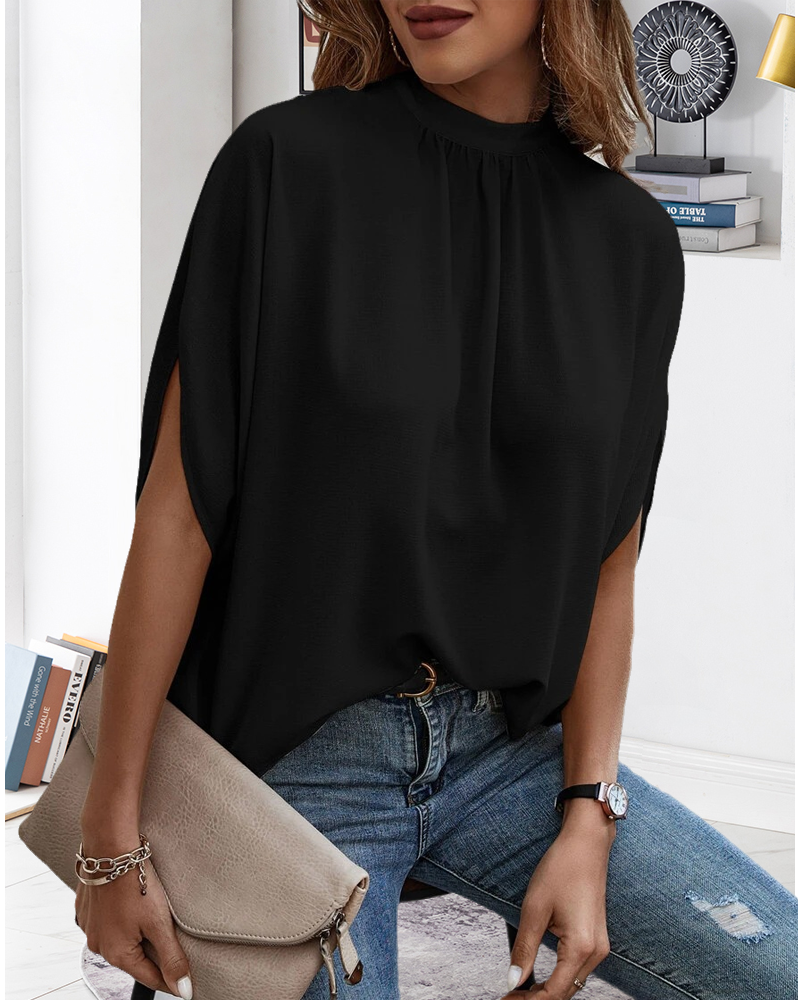 Modetryck Blus med slitsade ärmar