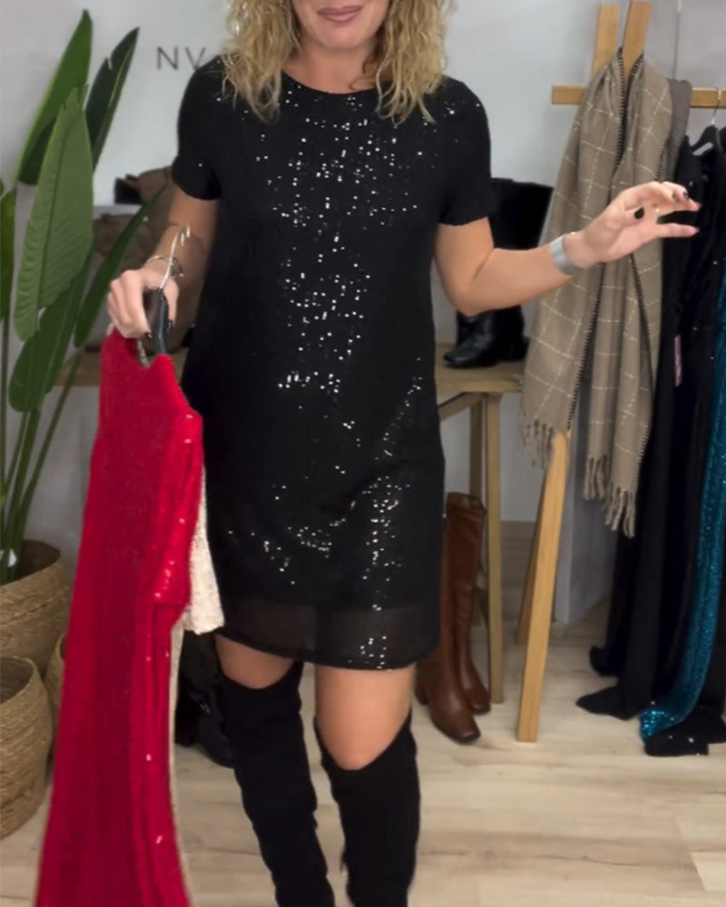 Elegant klänning med rund hals och paljetter