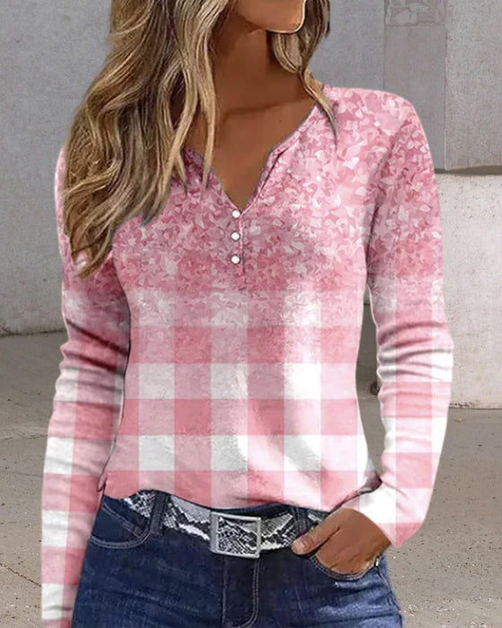 Färgblockerad rutig långärmad tröja