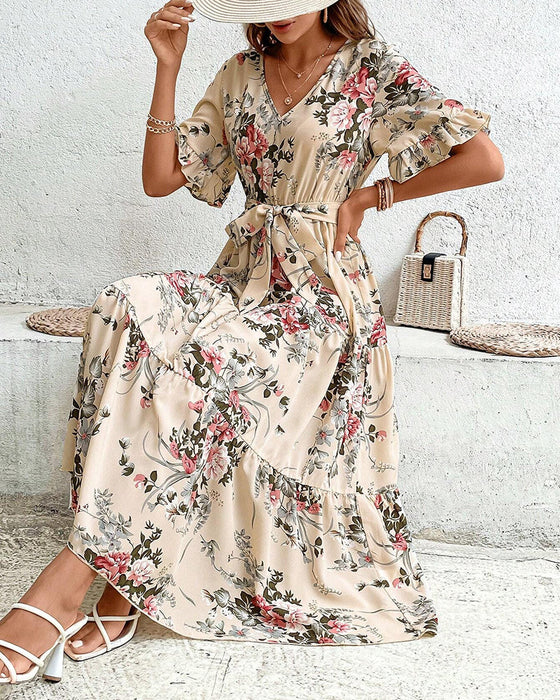 Klänning med romantisk midja med tryck för kvinnor