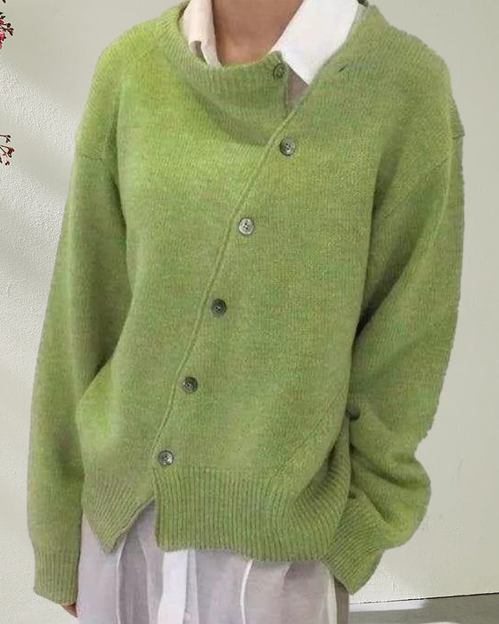 Lös Rund Hals Tröja Med Knappar