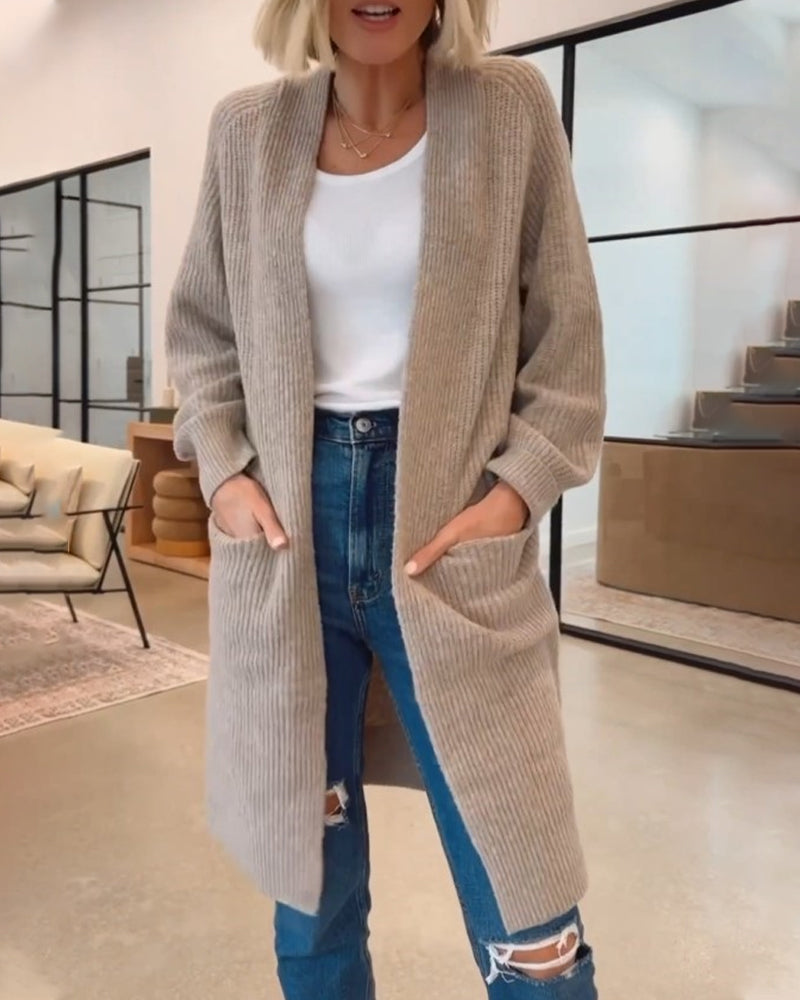 Enfärgad Elegant Cardigan Med Fickor