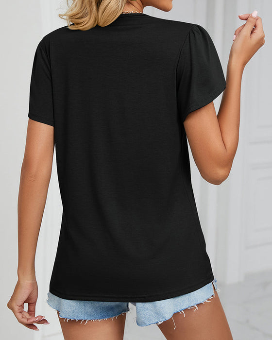 Enfärgad T-shirt med volangärmar