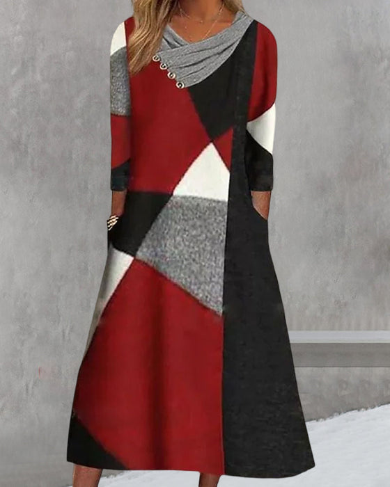 Färgblockerad långärmad klänning