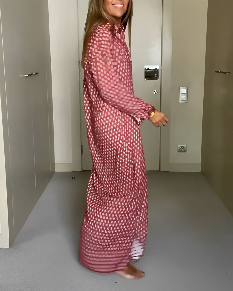 Chic långärmad klänning med tryck