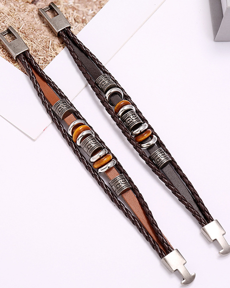 Handpärlat flerlagers läderarmband