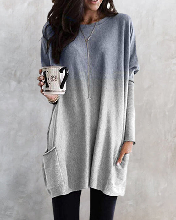 Gradient långärmad topp med fickor