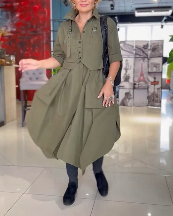 Enfärgad avslappnad enfärgad klänning med fickor