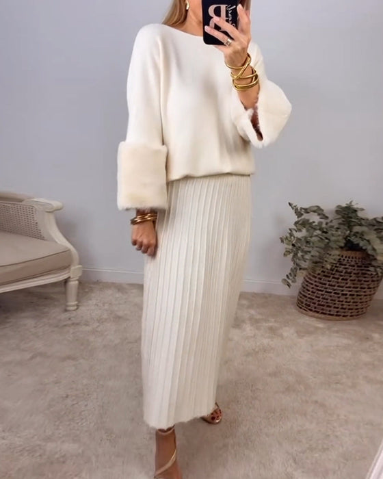 Elegant enfärgad pullover med långa ärmar