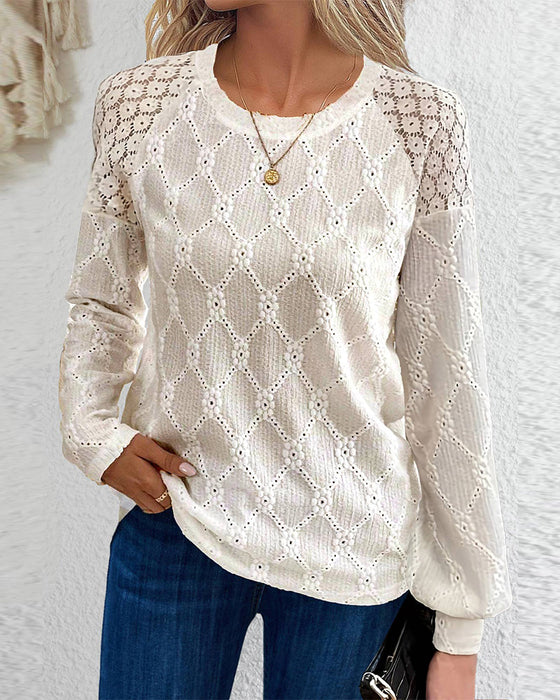 Enfärgad Elegant topp med rund hals