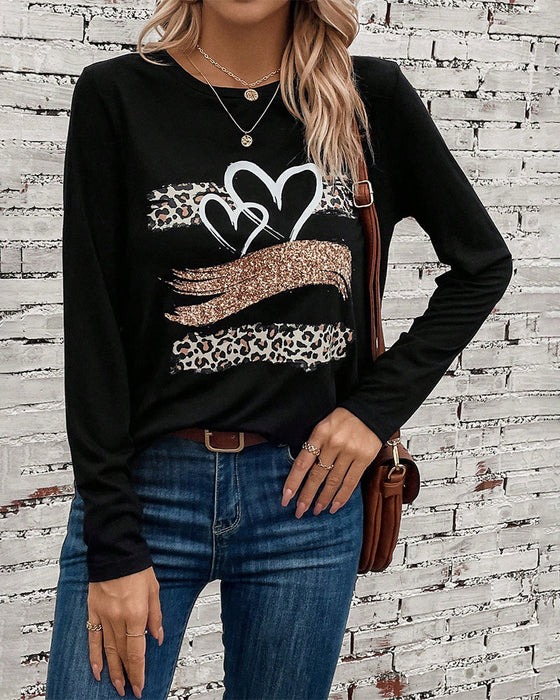 Ledig topp med rund hals med tryck