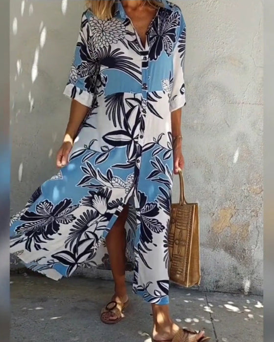 Fritidsskjortklänning med blommönster