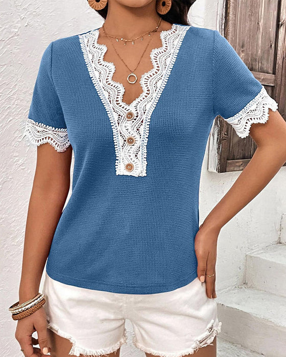 Kortärmade spetsblusar för kvinnor