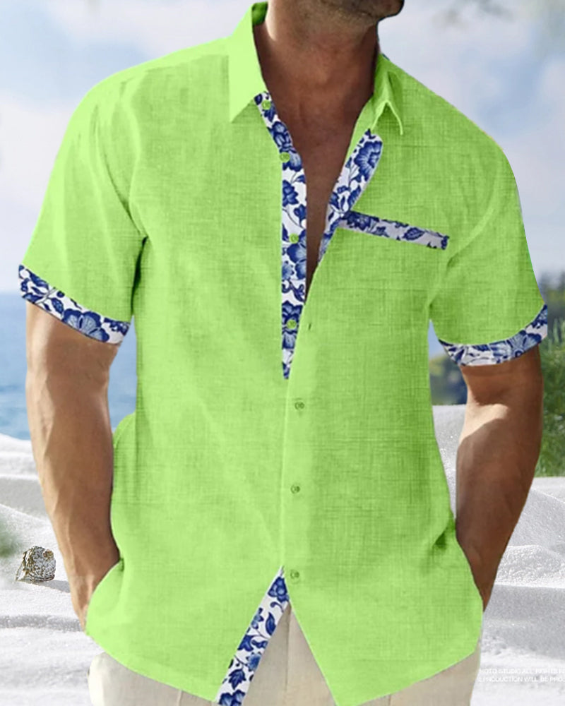 Kortärmad skjorta i bomull och linne