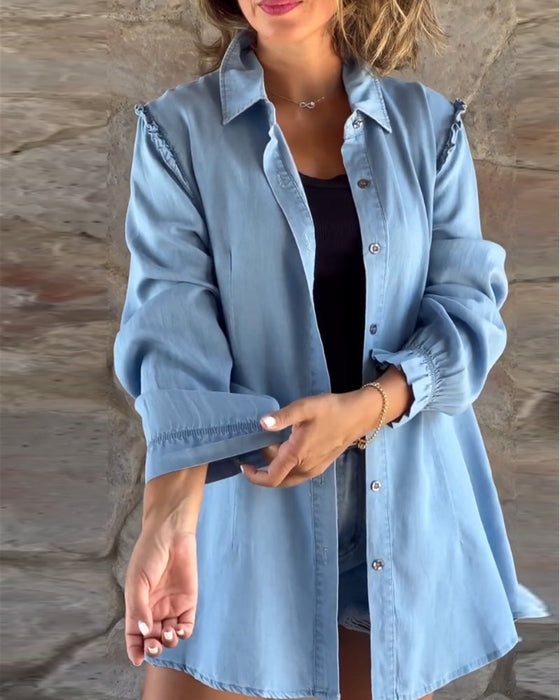 Enfärgad långärmad jeans Skjorta