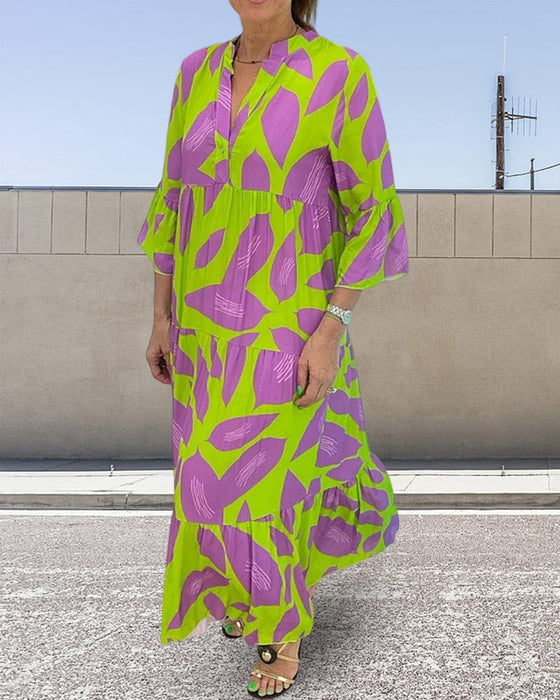 Löv Tryckklänning med korta ärmar