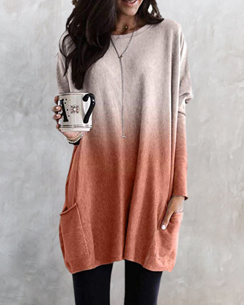 Gradient långärmad topp med fickor