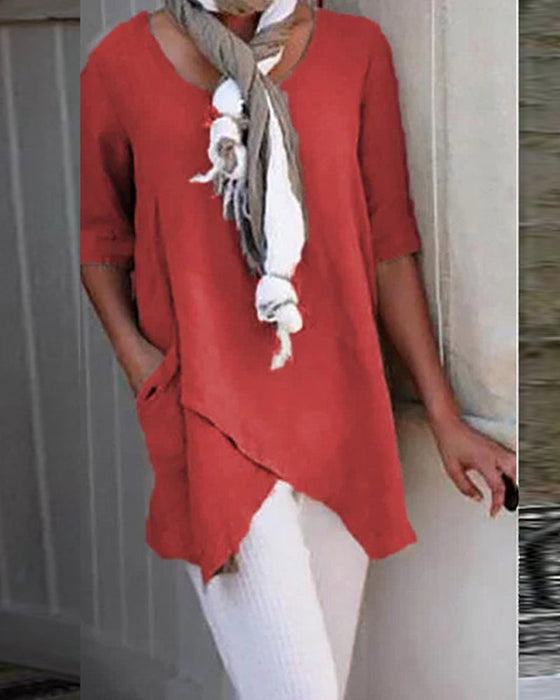 Casual enfärgad topp för kvinnor