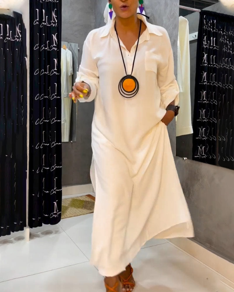 Enfärgad klänning med lapelficka