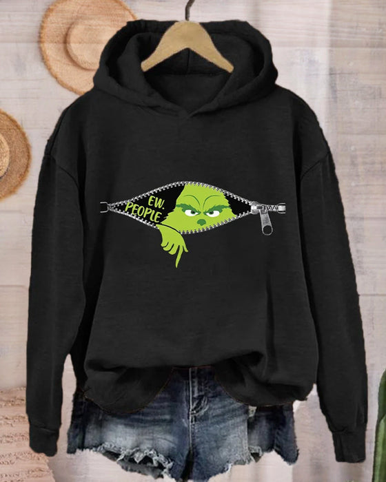 Enfärgad luvtröja med lång ärm