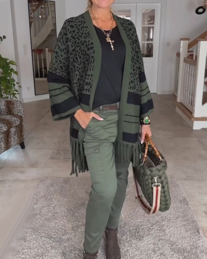 Leopardmönstrad långärmad kofta
