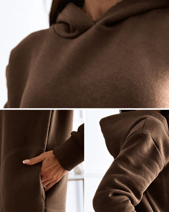 Enfärgad Lång Luvtröja