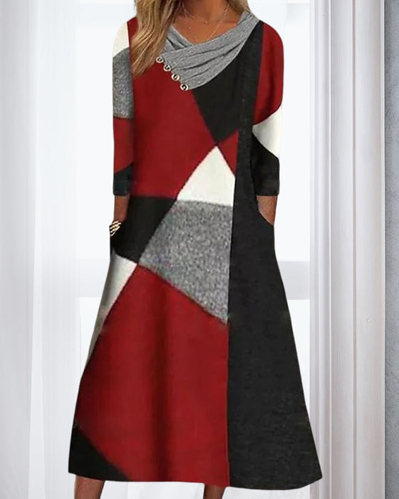 Färgblockerad långärmad klänning