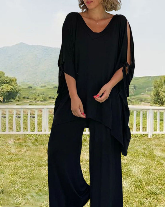 Enfärgade tvådelade set med halva ärmar