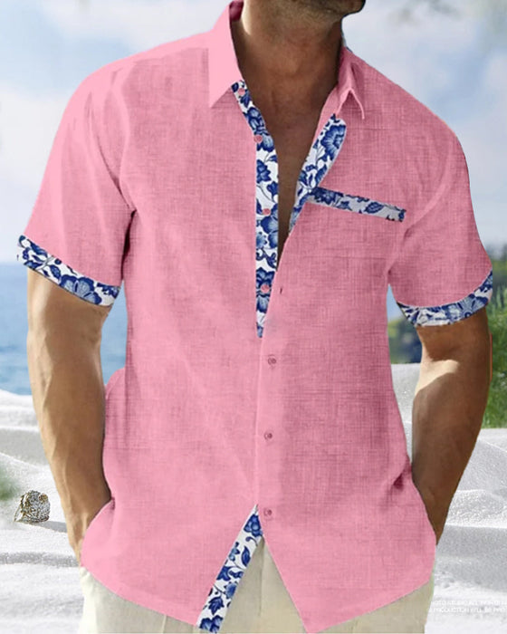 Kortärmad skjorta i bomull och linne