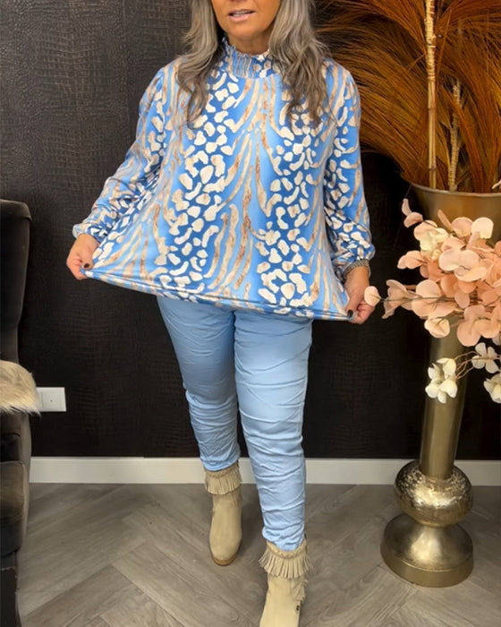 Långärmad opp med stativkrage och tryck